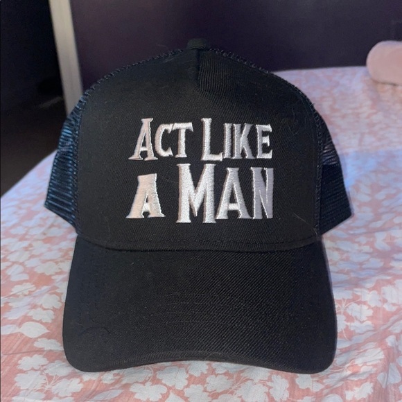 Black Trucker Hat with White Embroidery - Picture 1 of 3